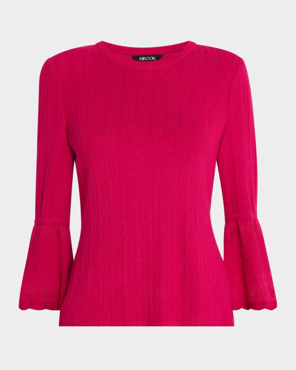 Tonal Ribbed Knit Bell-Sleeve Top - Heritage Fit